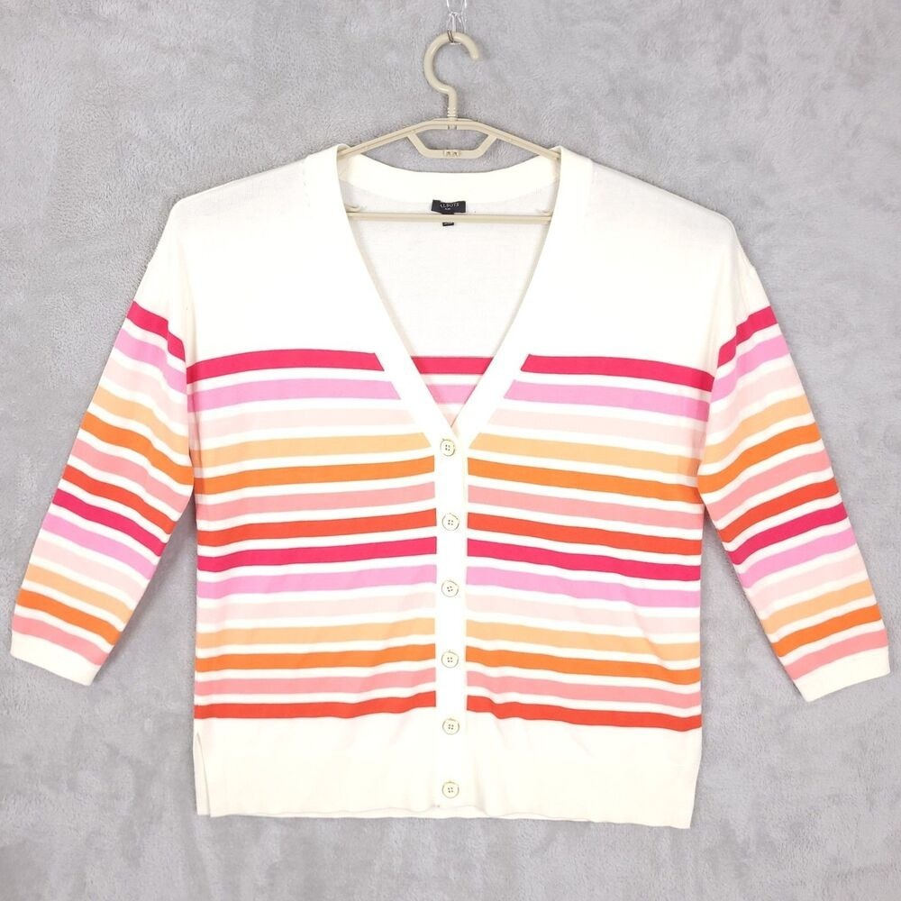 Talbots Cardigan Sweater Womens Size X Long Sleeve Striped Cotton Blend Buttons